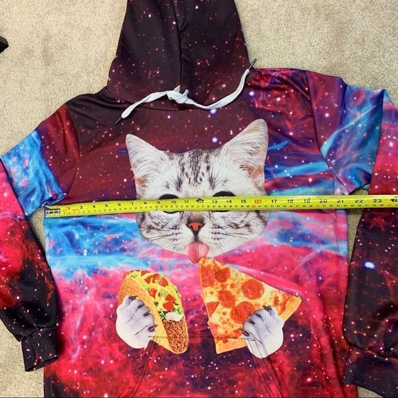 FUNNY cat eating taco and pizza slice pullover unisex hoodie size medium 💥 - Picture 8 of 10